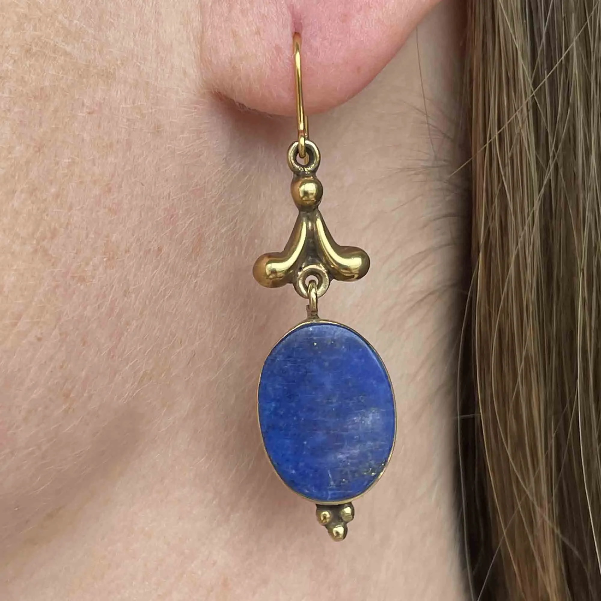 Vintage Gold Leaf Lapis Lazuli Statement Earrings