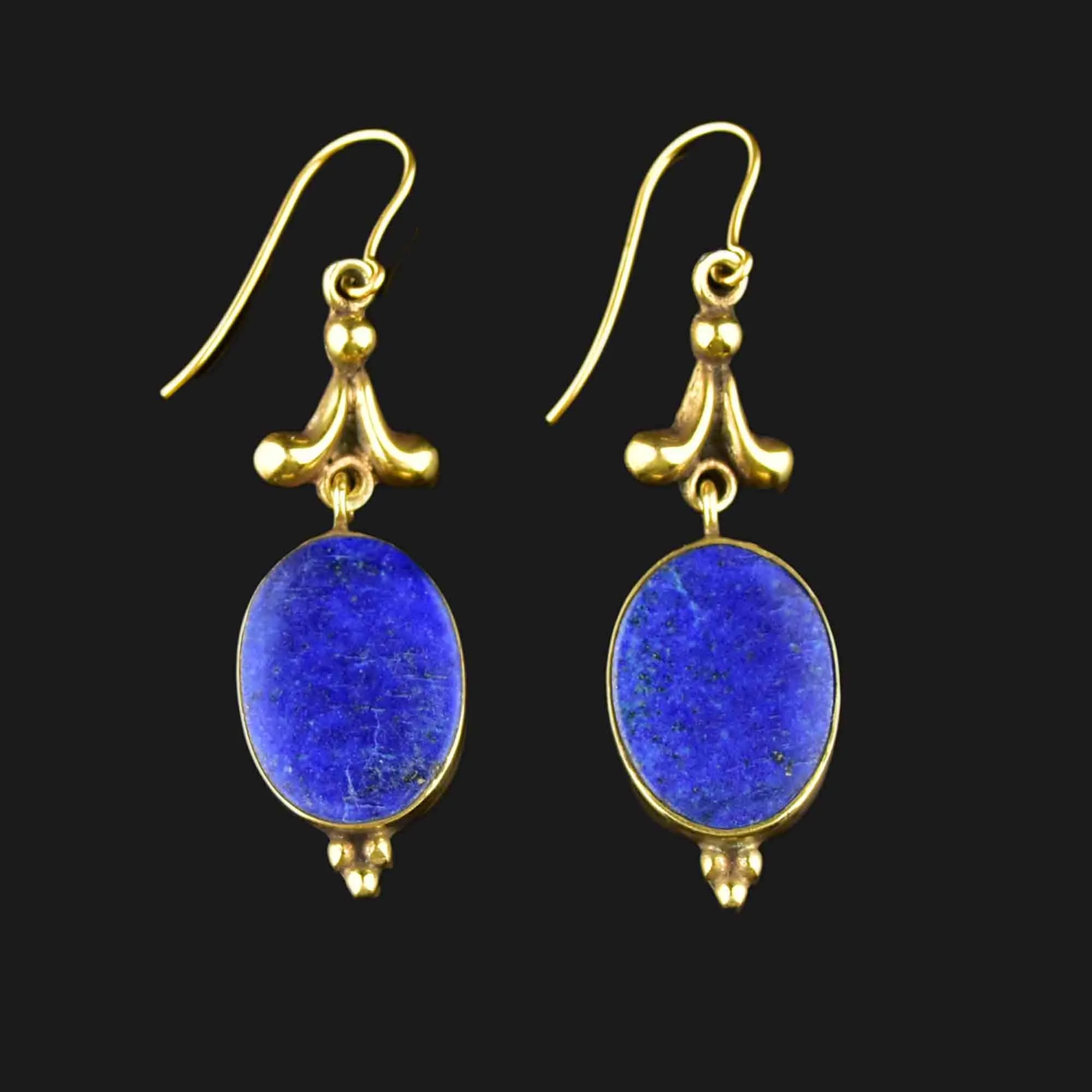Vintage Gold Leaf Lapis Lazuli Statement Earrings