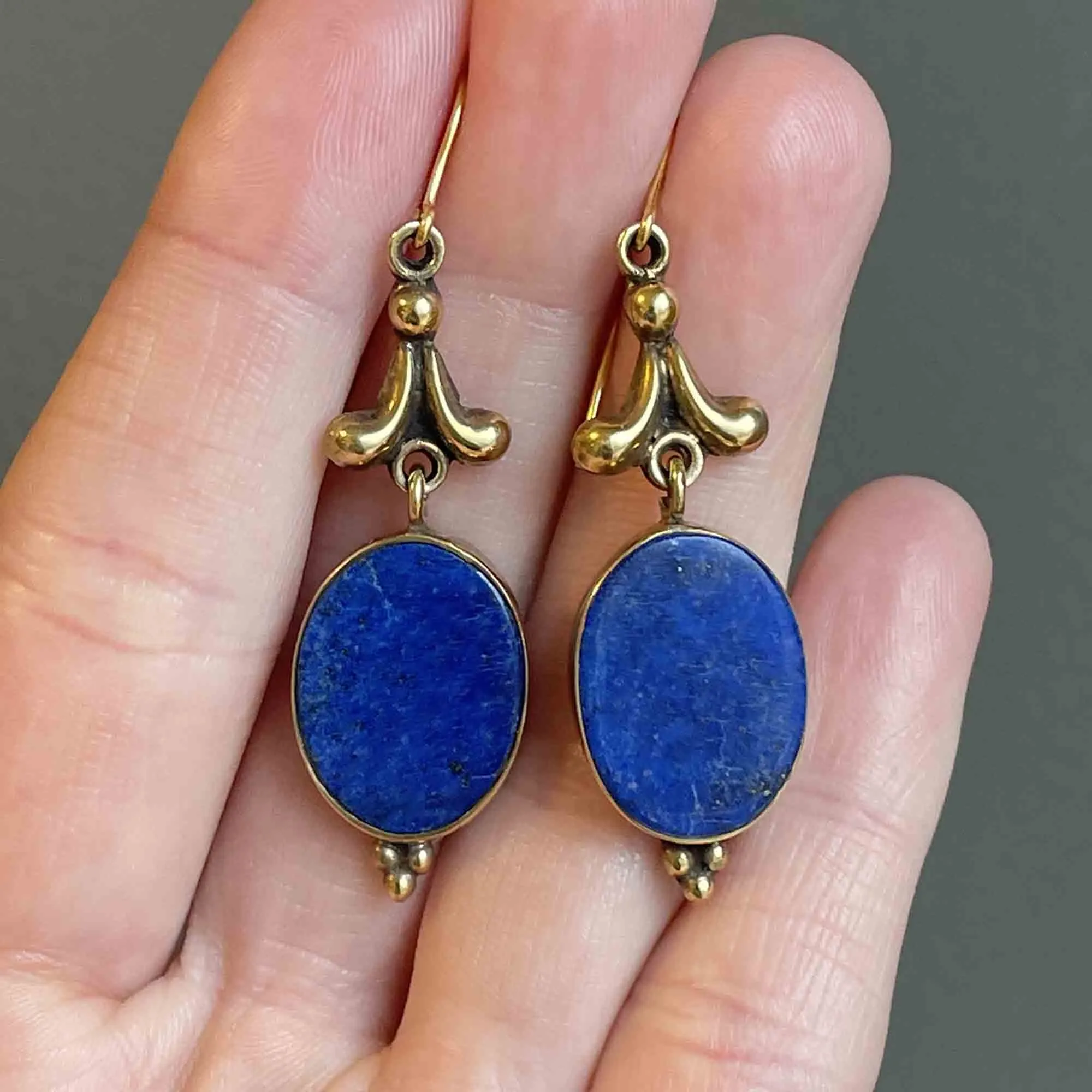 Vintage Gold Leaf Lapis Lazuli Statement Earrings