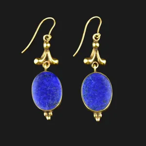 Vintage Gold Leaf Lapis Lazuli Statement Earrings
