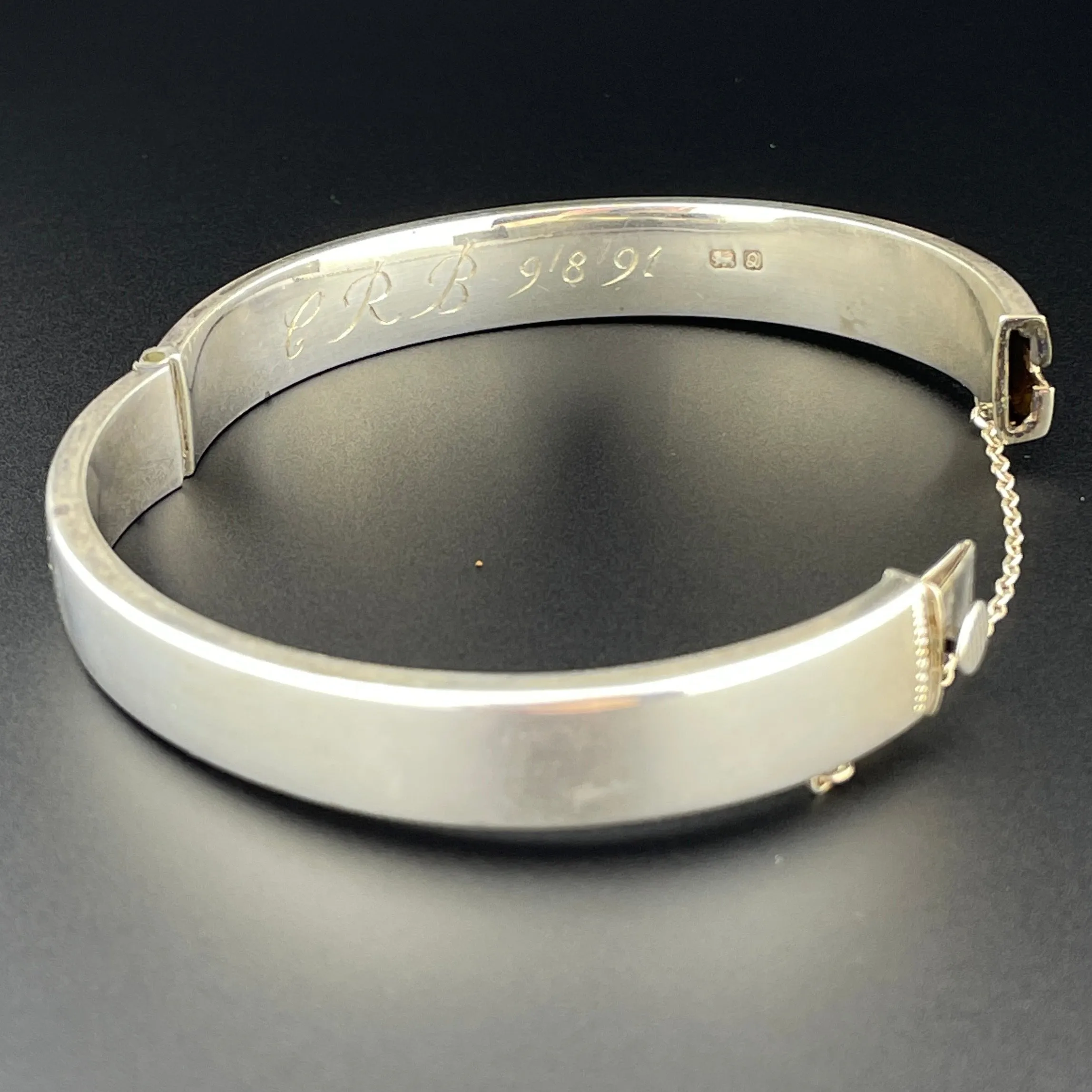 Vintage Silver Engraved Ruby Bangle Bracelet