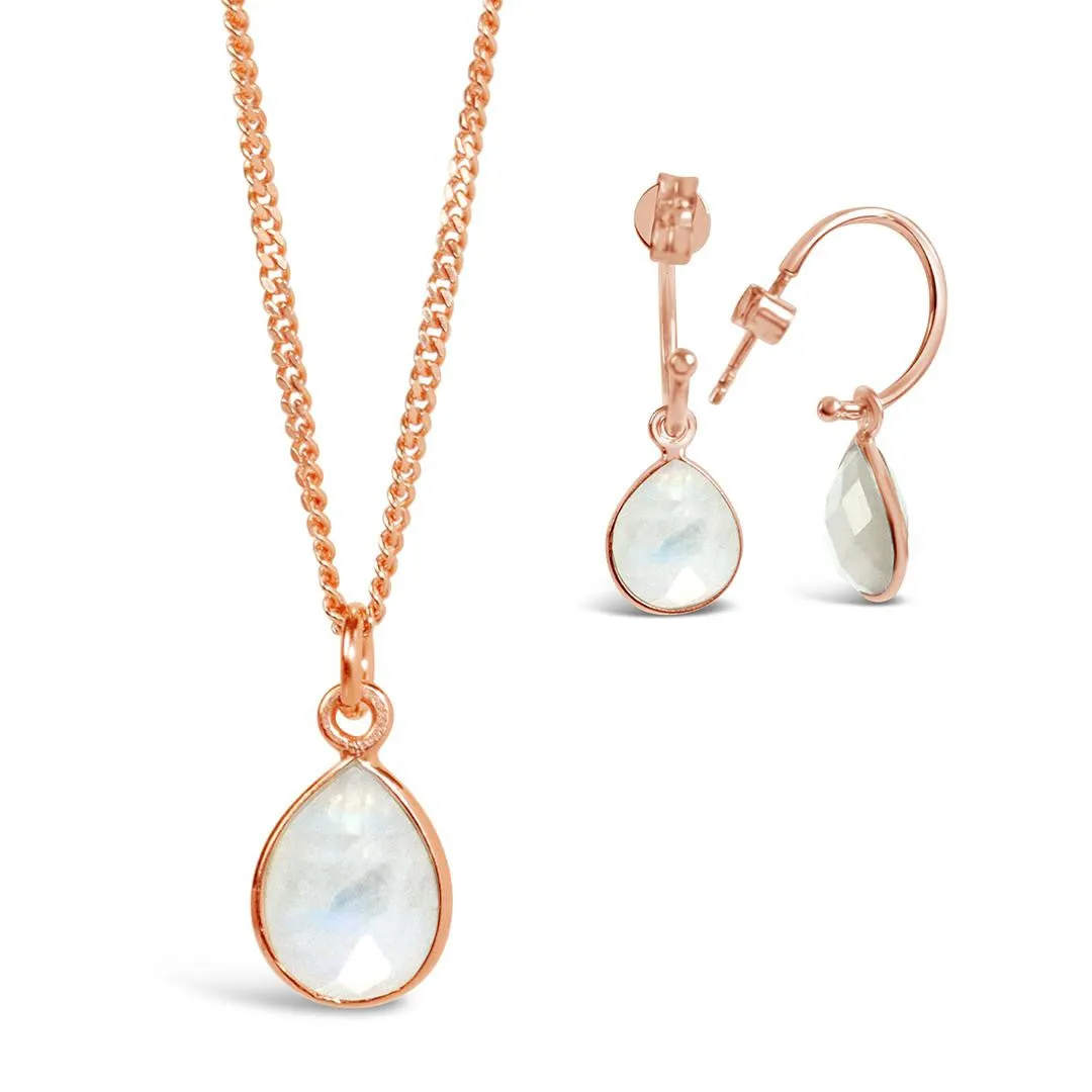White Quartz Charm Necklace | Rose Gold | April