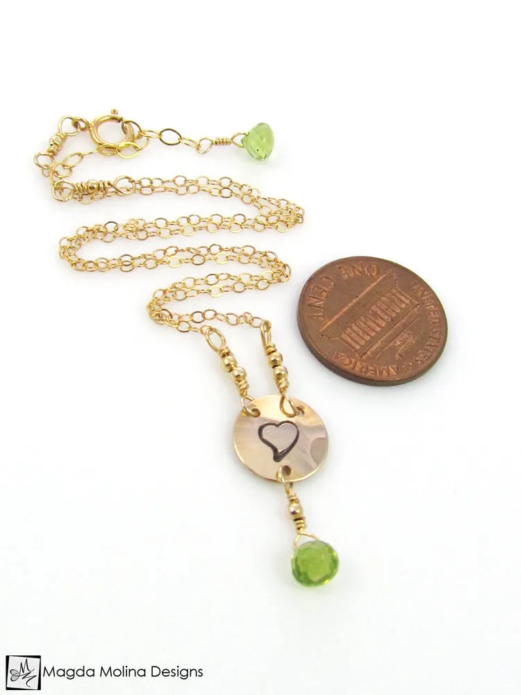 WHOLESALE - Mini Goddess (children) Heart And Peridot Necklace
