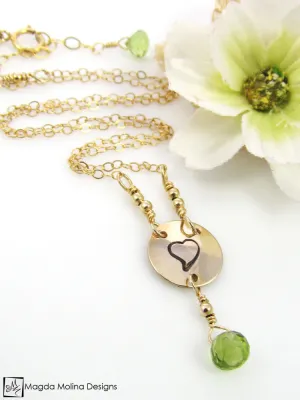 WHOLESALE - Mini Goddess (children) Heart And Peridot Necklace