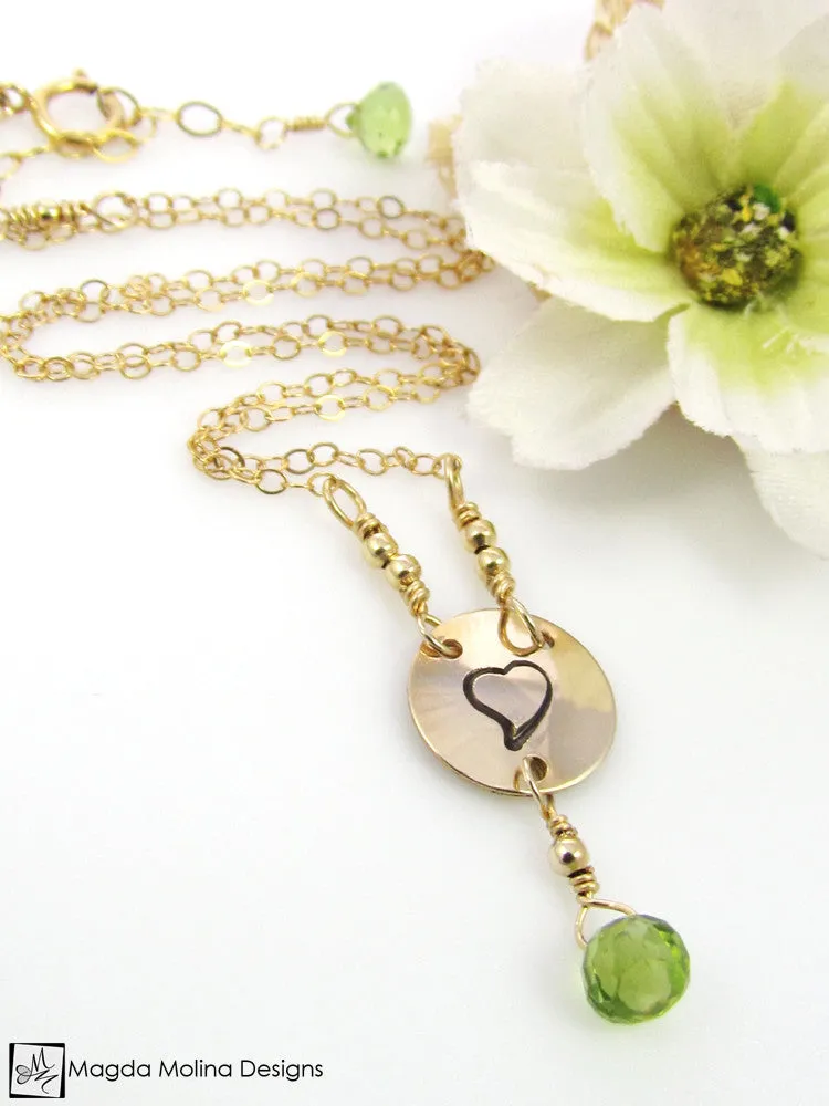 WHOLESALE - Mini Goddess (children) Heart And Peridot Necklace