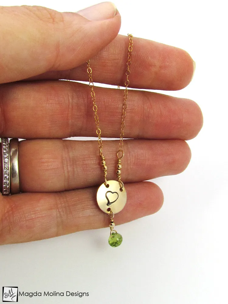 WHOLESALE - Mini Goddess (children) Heart And Peridot Necklace