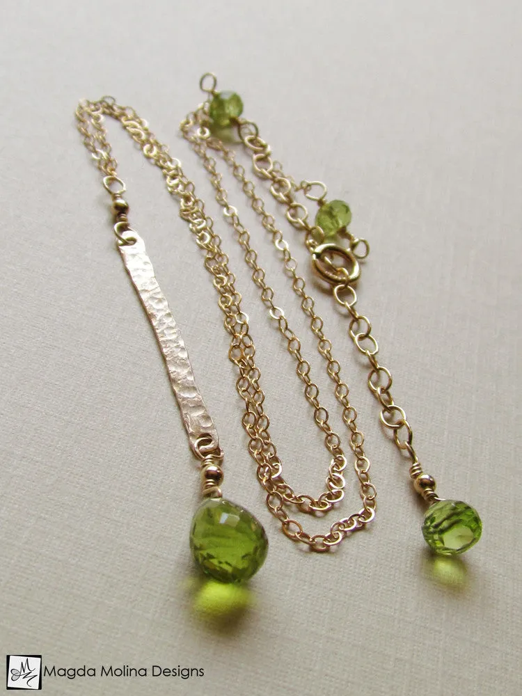 WHOLESALE - The Hammered Gold Bar And Peridot Drop Chain Necklace