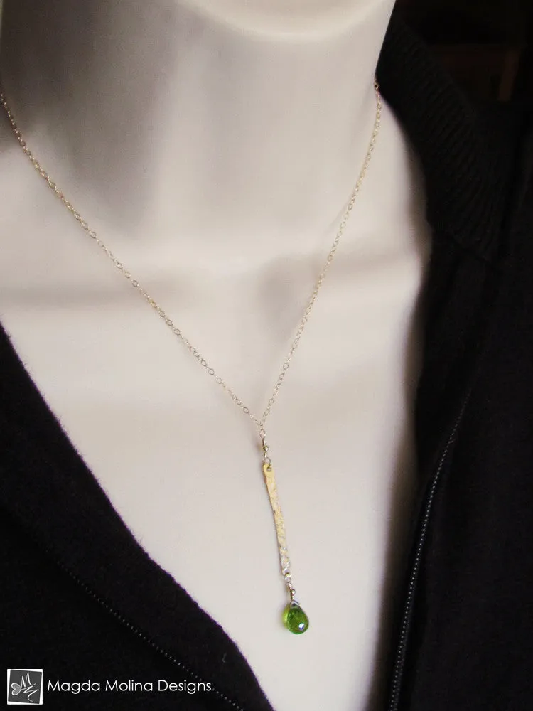 WHOLESALE - The Hammered Gold Bar And Peridot Drop Chain Necklace