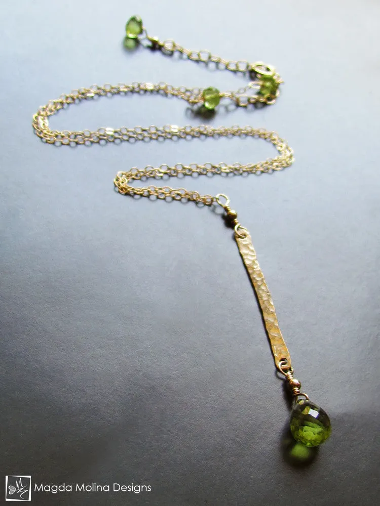 WHOLESALE - The Hammered Gold Bar And Peridot Drop Chain Necklace