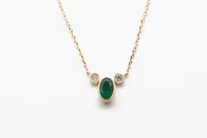 Yellow Gold Three Stone Emerald and Diamond Necklace